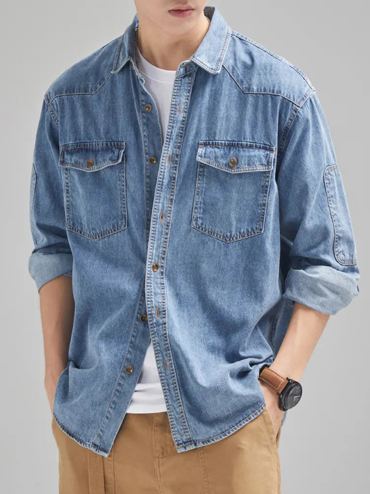 Camisa Jeans de Algodão Manga Longa Formosa